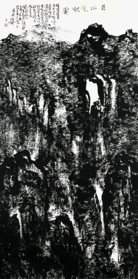 蜀山绝壁图 曾来德 焦墨136X68cm 2008年
